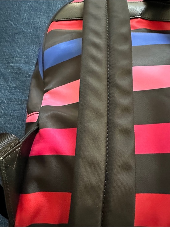 Karl Lagerfeld Black Striped Backpack with Red & Blue Accents main image 5